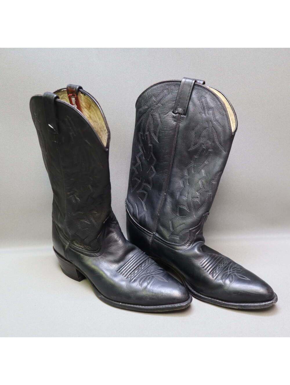 Dan Post Marlboro Mens 11 D Vintage Black Leather Cowboy Boots Pointed Toe P2551